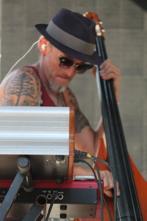 Musician playing an upright bass