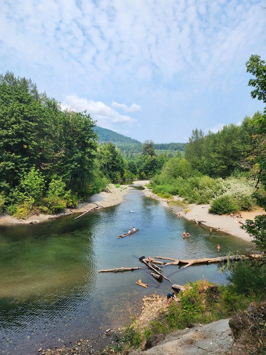 The river winding through trees near the festival grounds