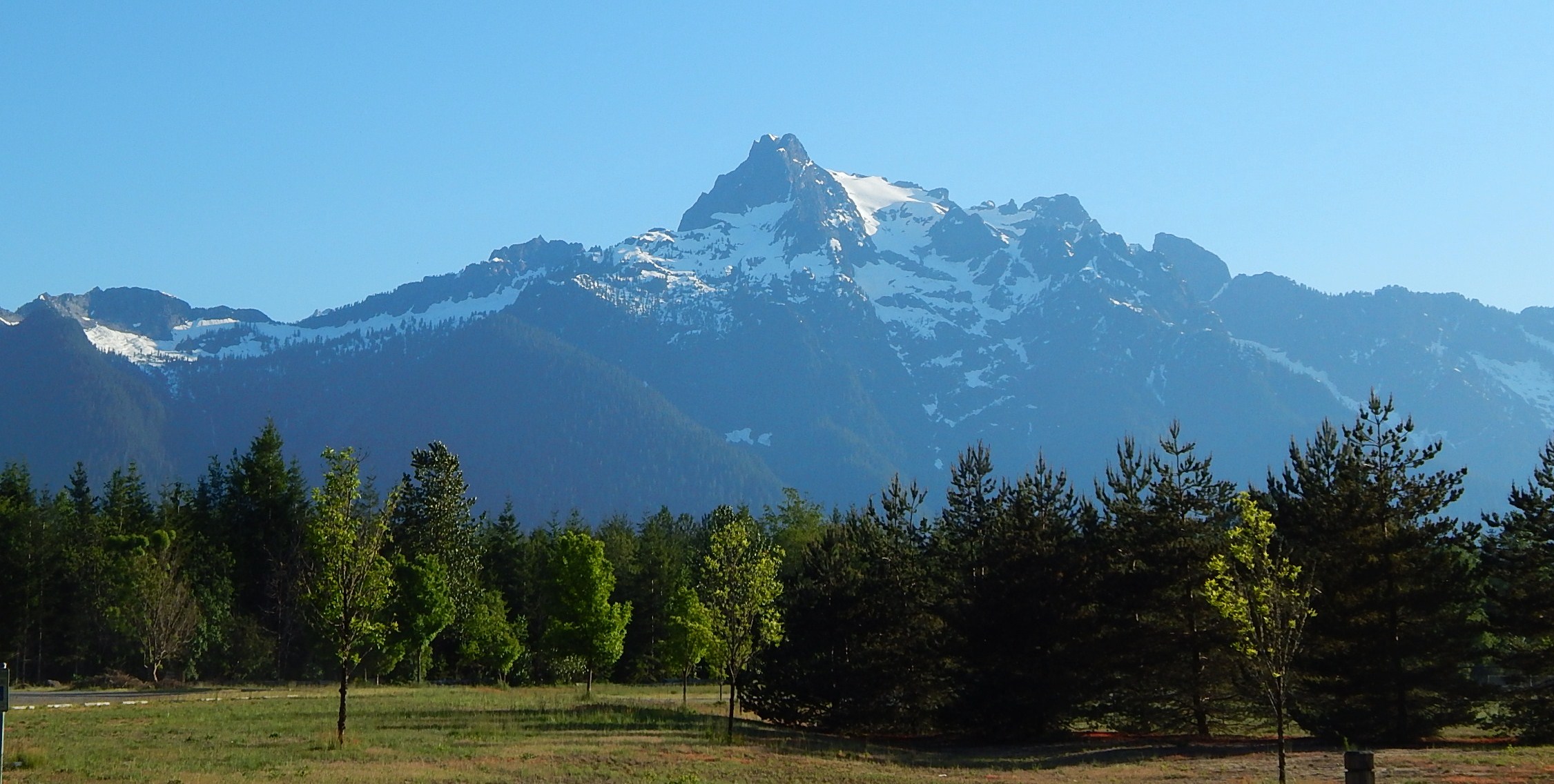 Real photograph of Whitehorse Mountain from Whitehorse Park in Darrington